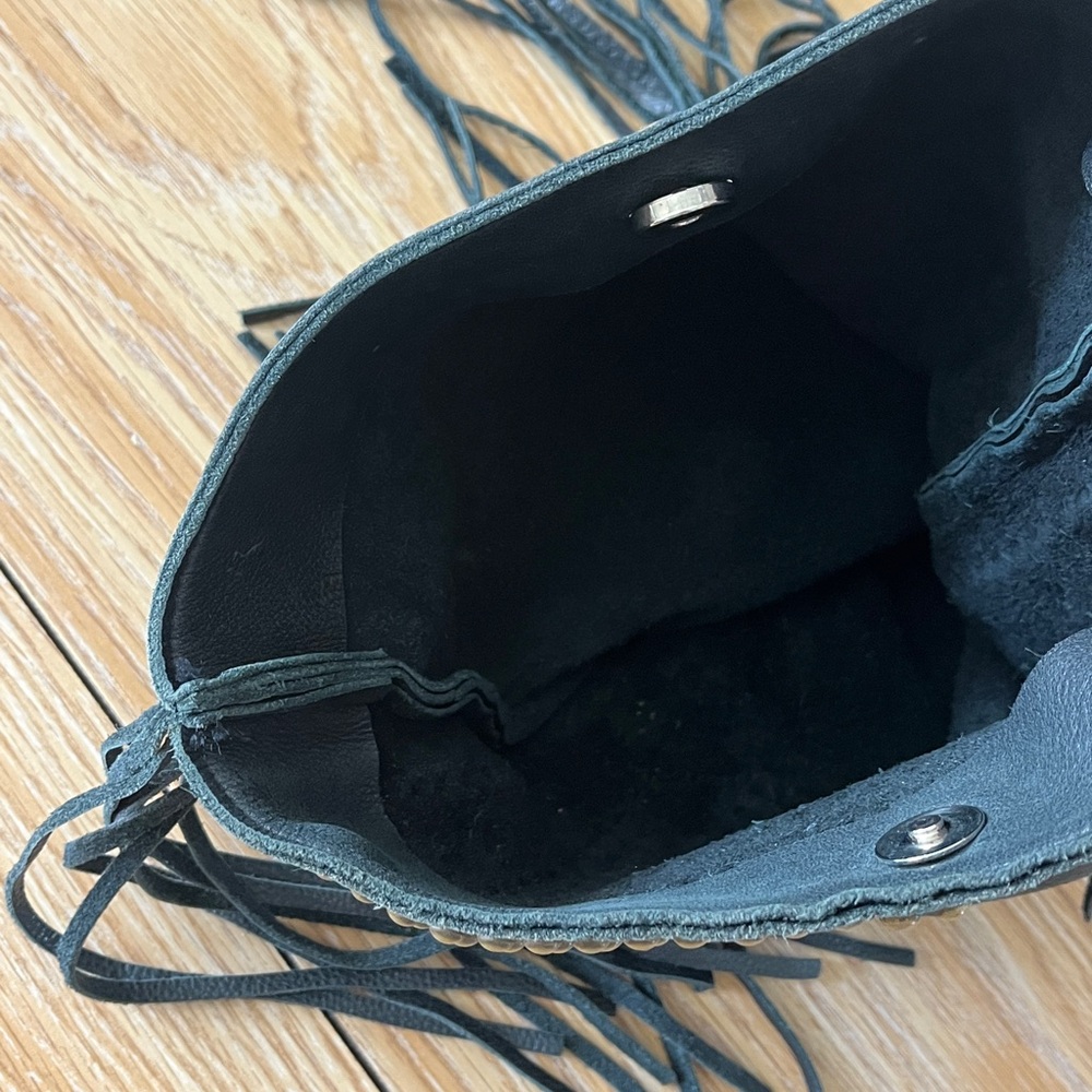 McFadin RARE Handmade Texas Leather Fringe Stud Crossbody Fold Over Slouch Bag - Picture 13 of 14